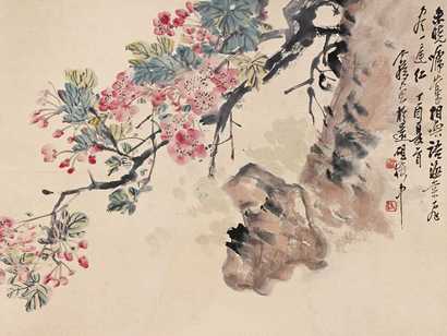 王个簃 1957年作 垂丝海棠 立轴